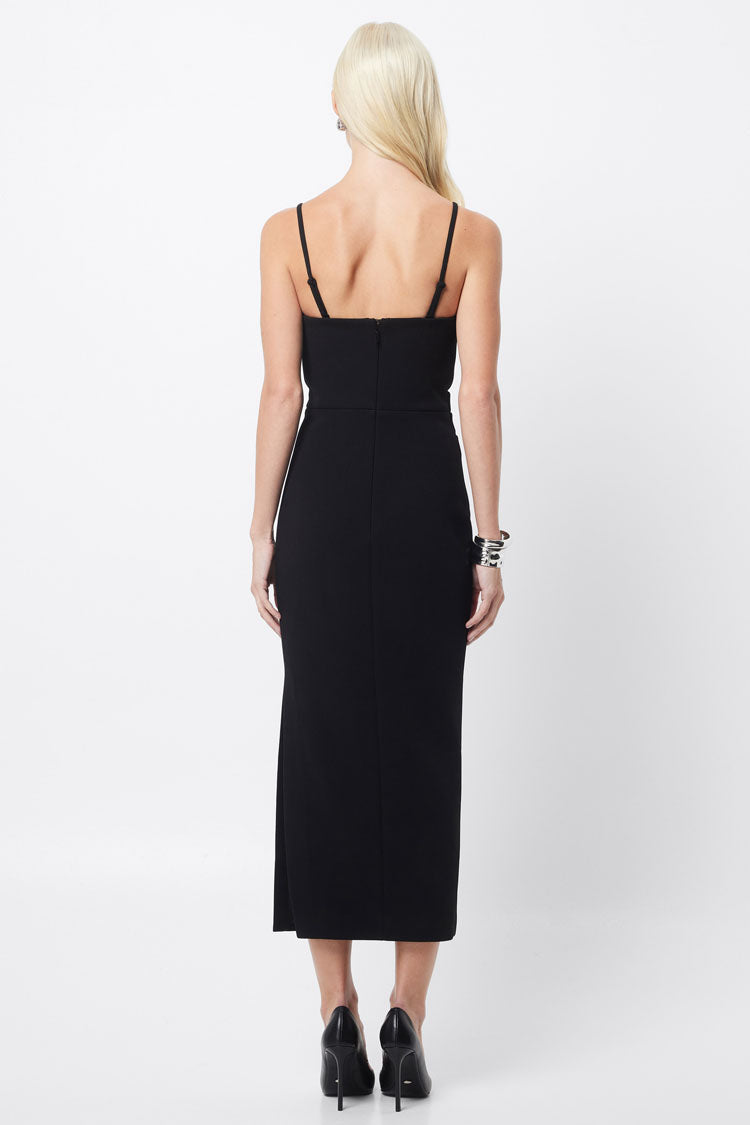 Revere Draped Midi Dress in Black