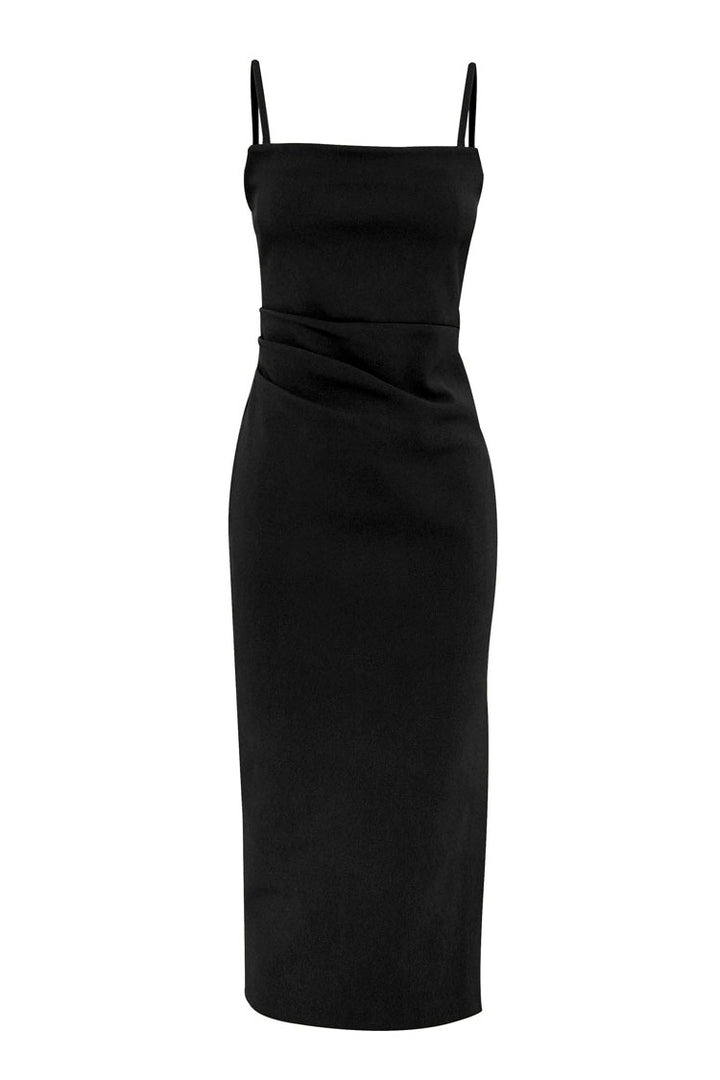 Revere Draped Midi Dress in Black