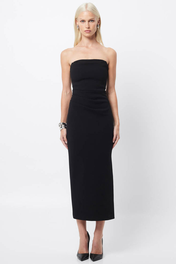 Revere Draped Midi Dress in Black