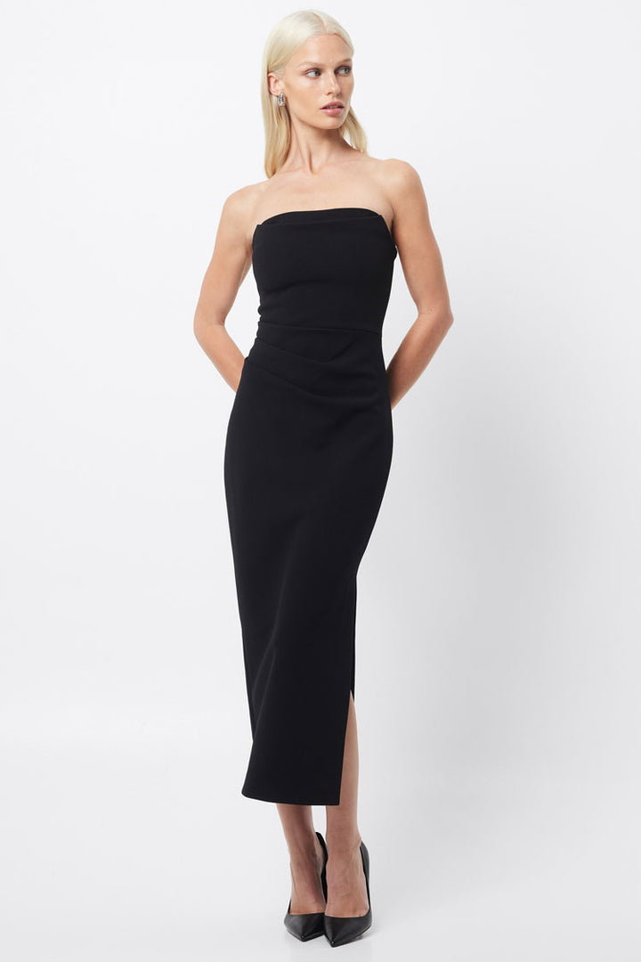 Revere Draped Midi Dress in Black