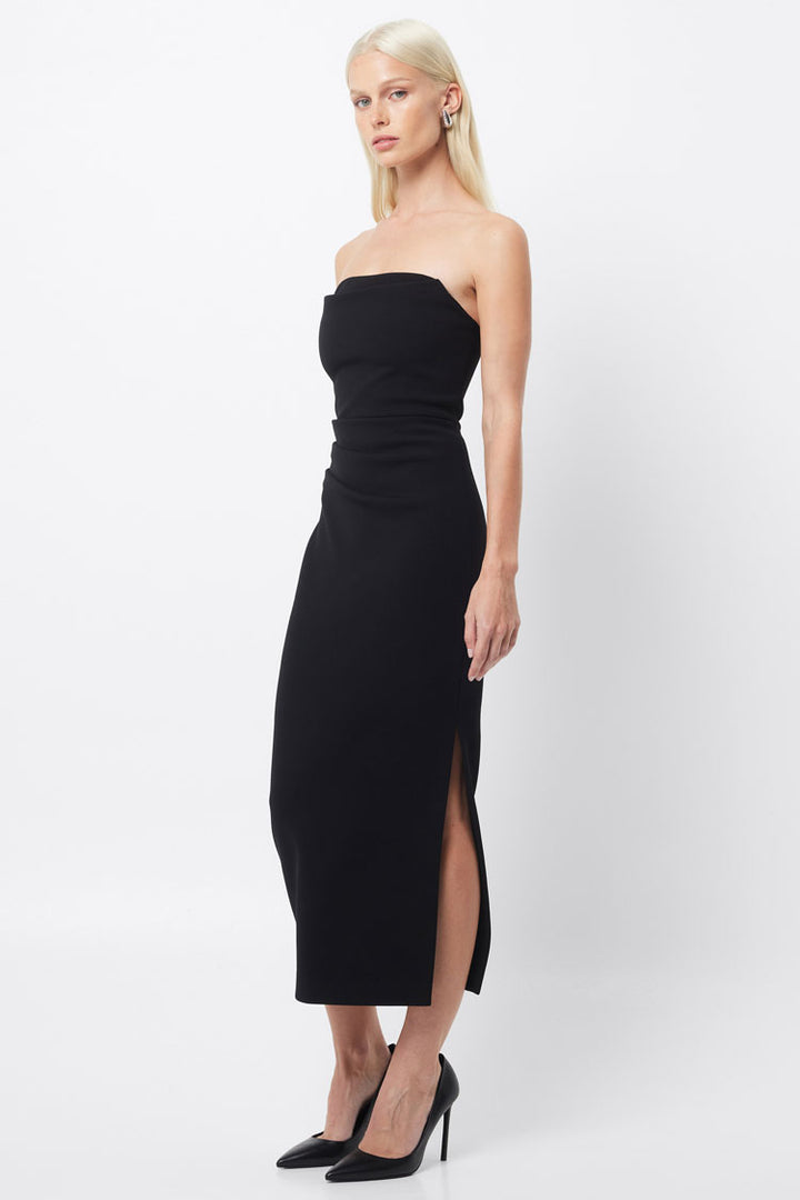 Revere Draped Midi Dress in Black