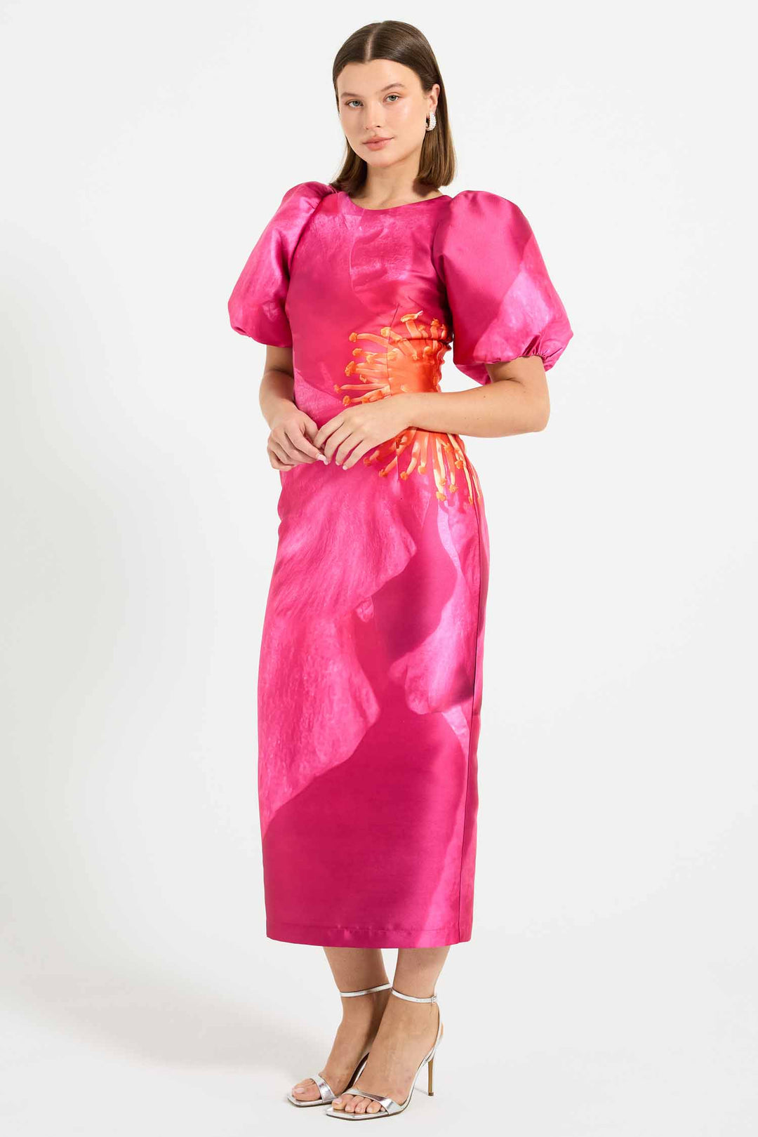 Thea Sleeve Midi Dress in Pink Camilla