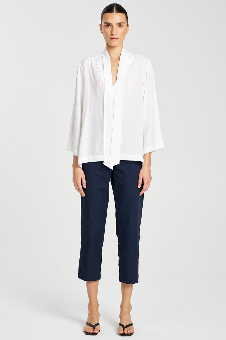 Tie Neck T in White