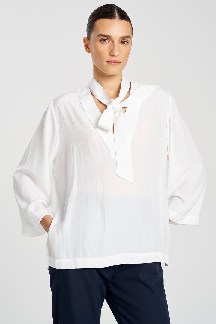 Tie Neck T in White
