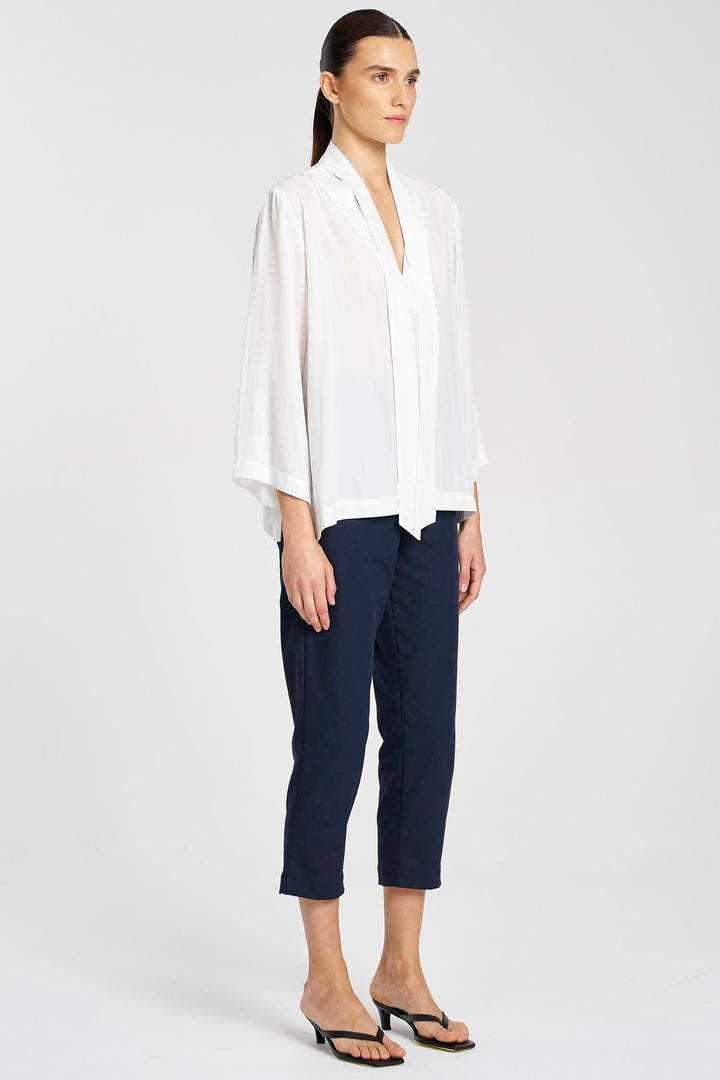 Tie Neck T in White