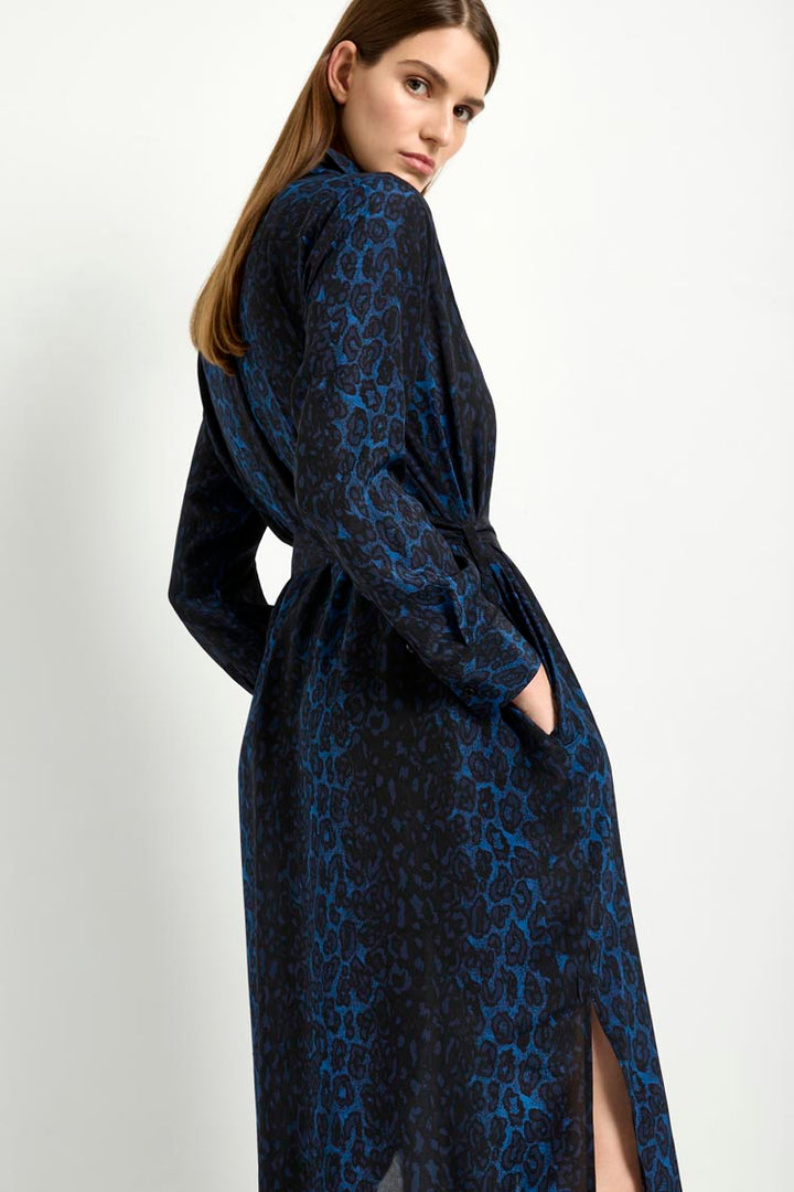 Tie Shirt Dress in Sapphire Leopard