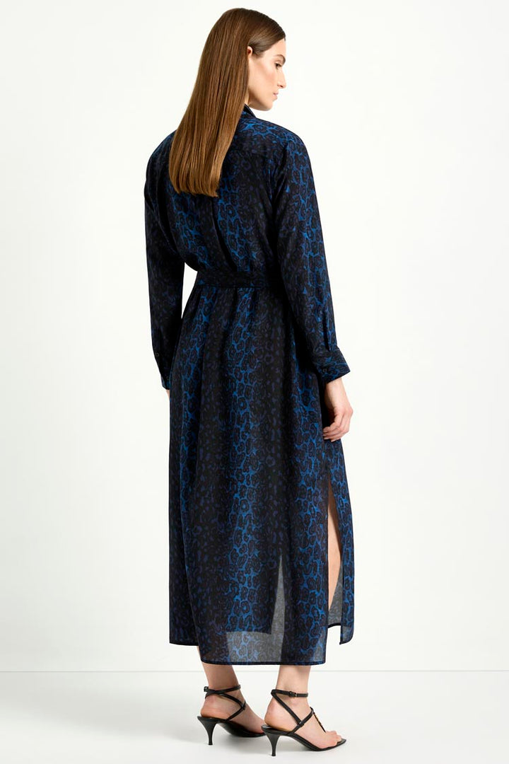 Tie Shirt Dress in Sapphire Leopard