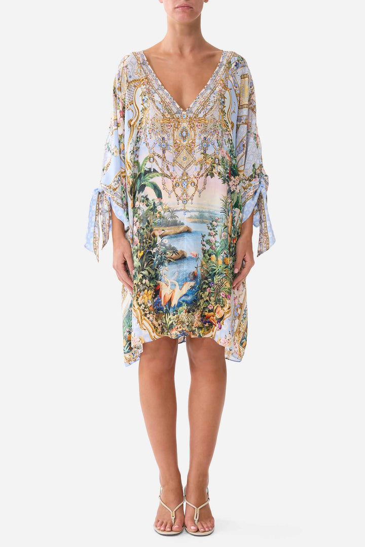 Tie Sleeve Short V Neck Kaftan in Sisi Society