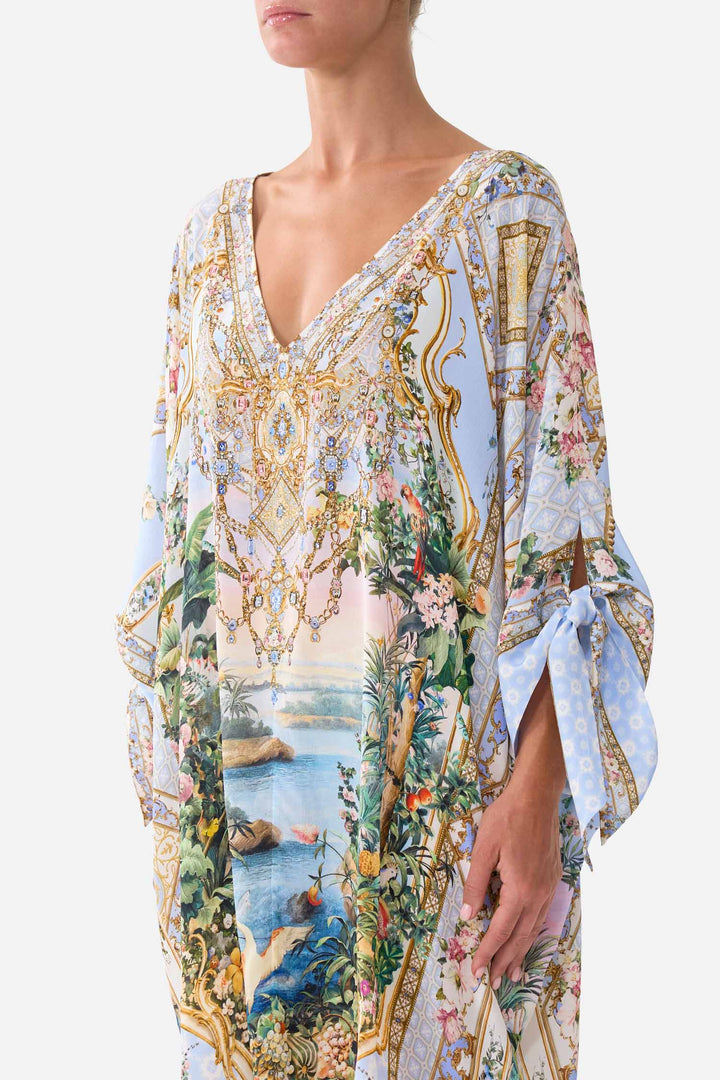 Tie Sleeve Short V Neck Kaftan in Sisi Society