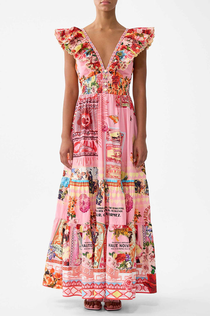 Tiered Dress with Neck Frill in Collage Kingdom