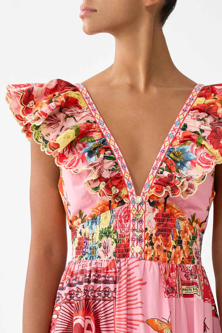 Tiered Dress with Neck Frill in Collage Kingdom