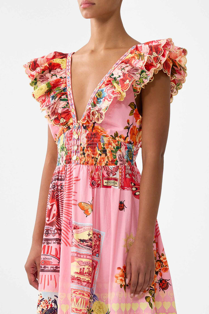 Tiered Dress with Neck Frill in Collage Kingdom