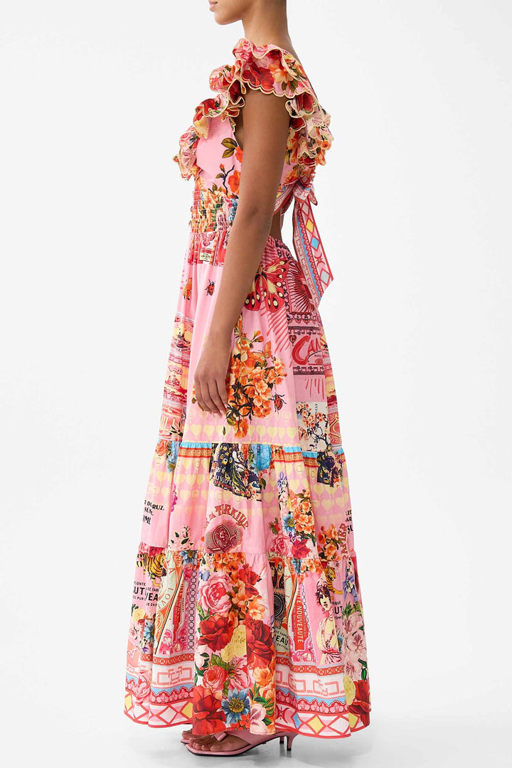 Tiered Dress with Neck Frill in Collage Kingdom