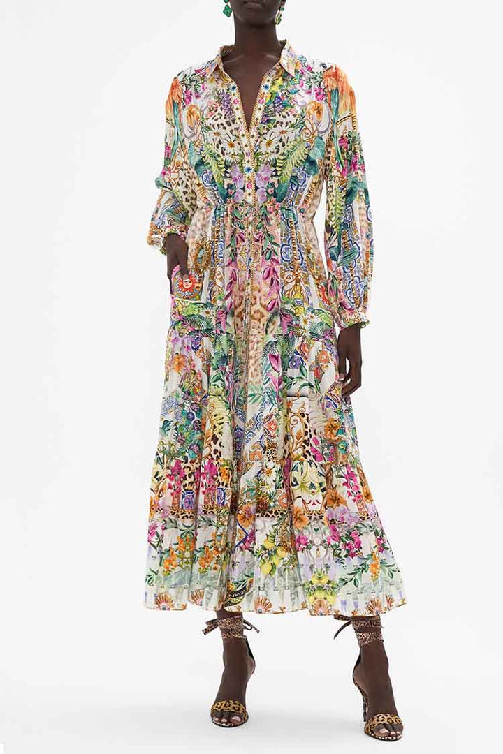 Tiered Long Shirt Dress in Flowers Of Neptune