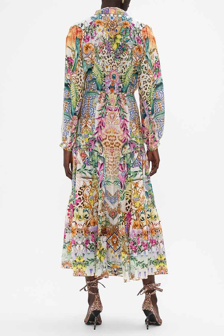 Tiered Long Shirt Dress in Flowers Of Neptune