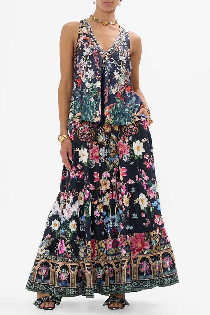 Tiered Maxi Skirt in Midnight in Monserrate