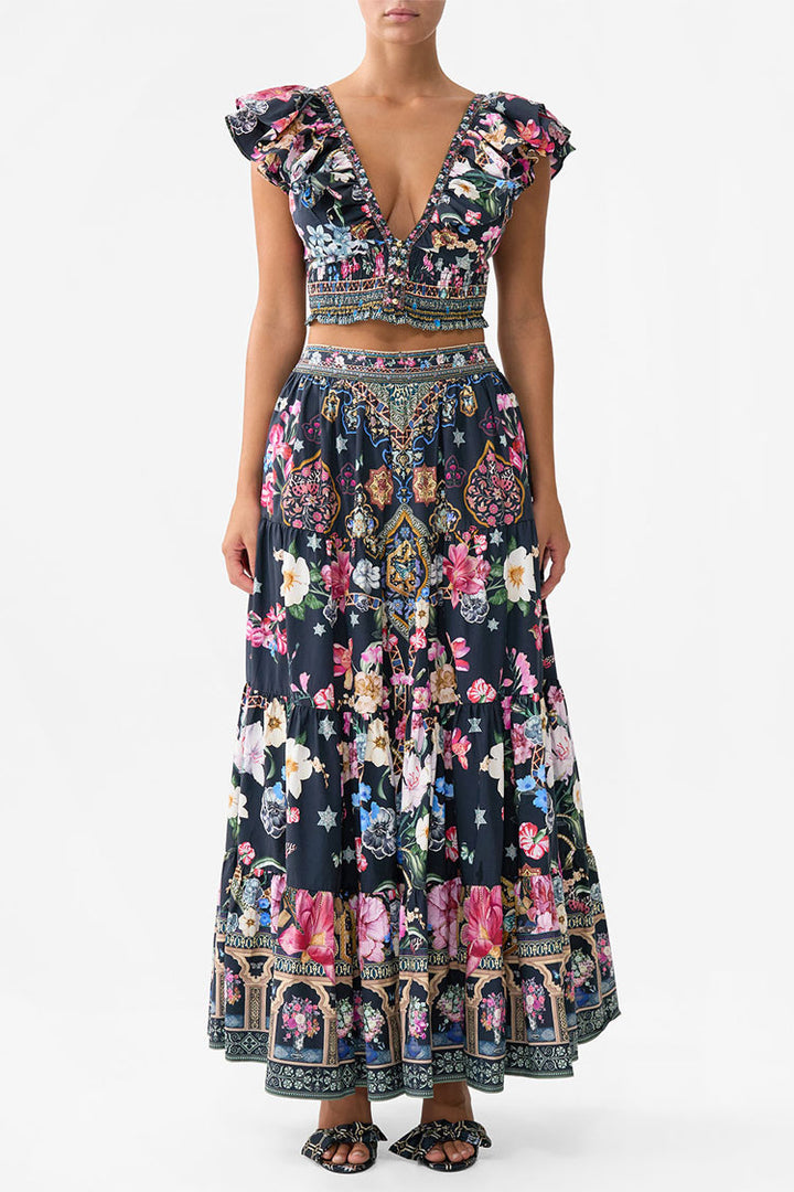 Tiered Maxi Skirt in Midnight in Monserrate