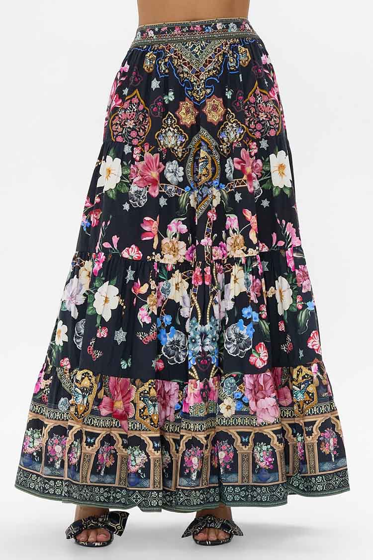 Tiered Maxi Skirt in Midnight in Monserrate