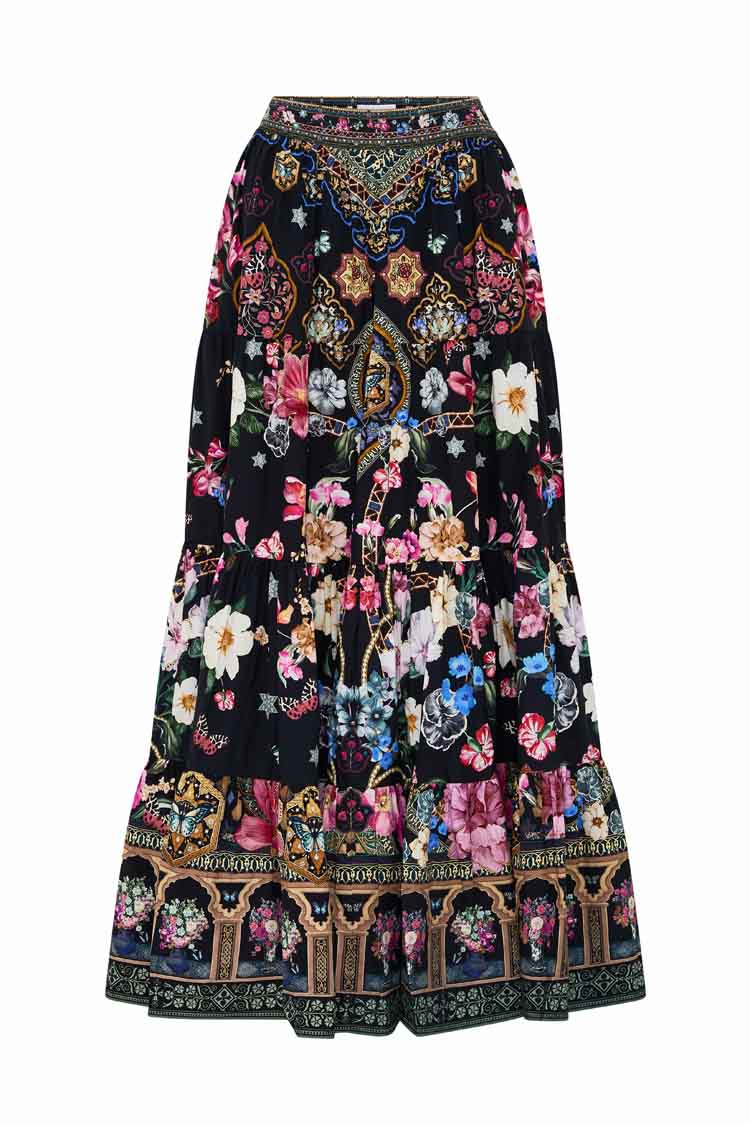 Tiered Maxi Skirt in Midnight in Monserrate