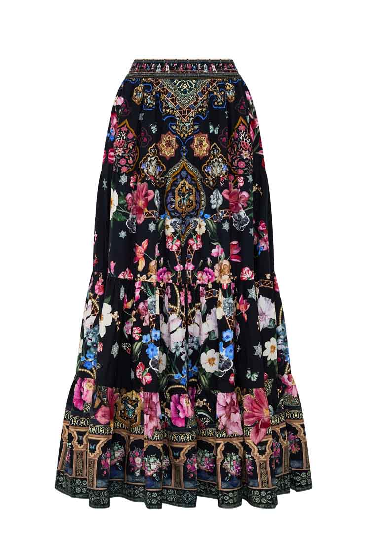 Tiered Maxi Skirt in Midnight in Monserrate