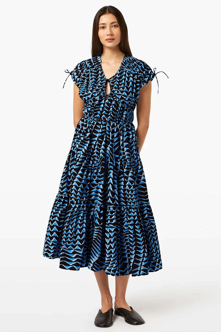 Tiered Poplin Midi Dress in House of Mirrors Blue