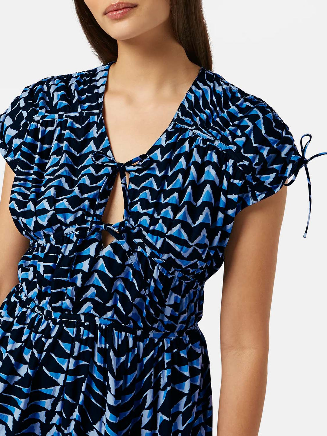 Tiered Poplin Midi Dress in House of Mirrors Blue