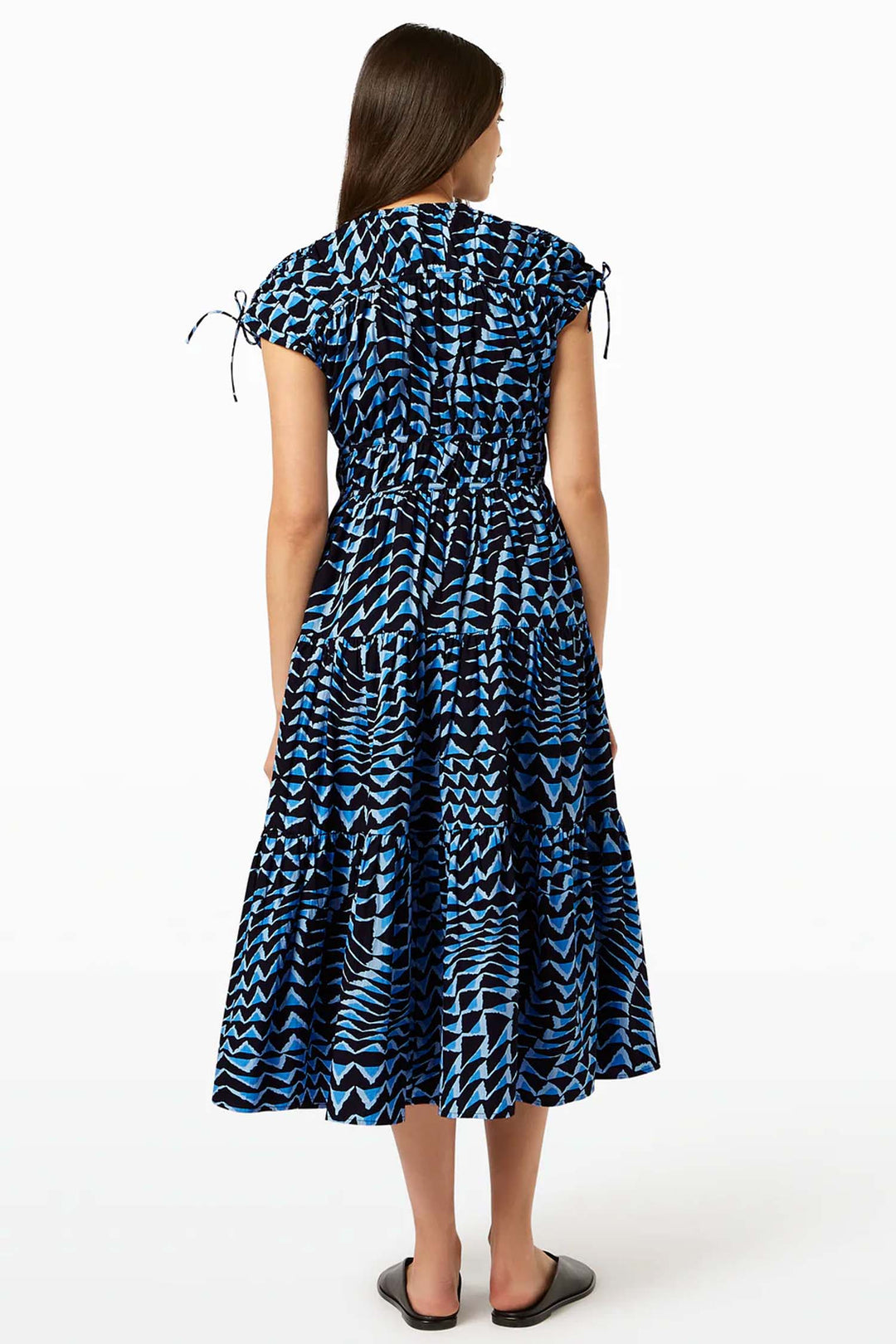 Tiered Poplin Midi Dress in House of Mirrors Blue