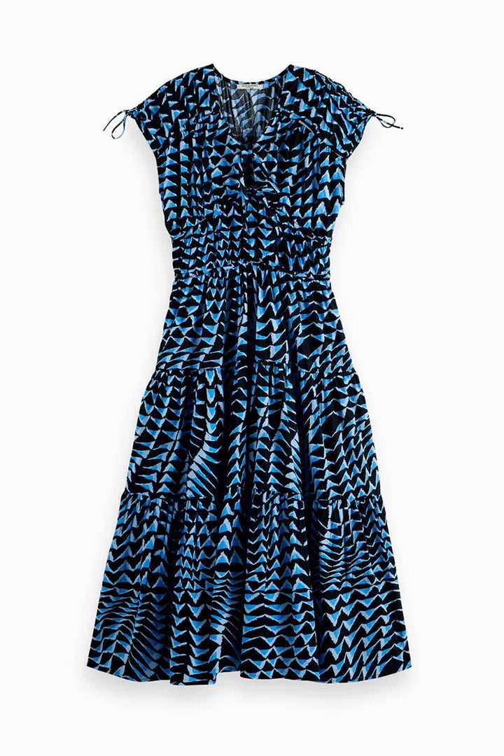 Tiered Poplin Midi Dress in House of Mirrors Blue