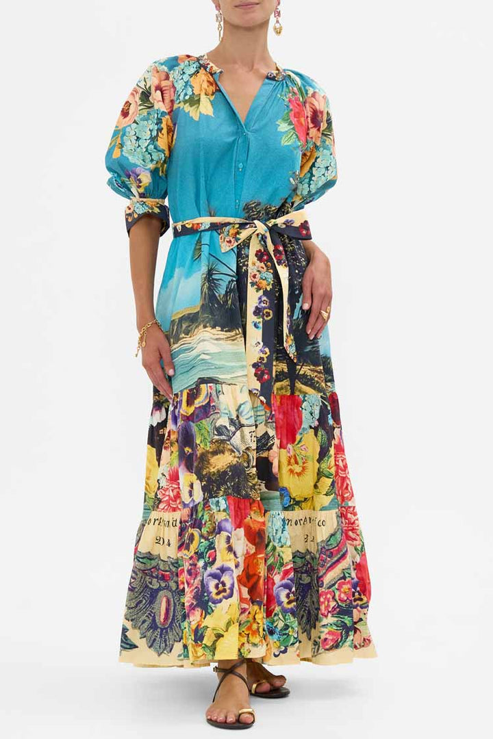 Tiered Shirtdress with Short Sleeve in Bathing Bombshell