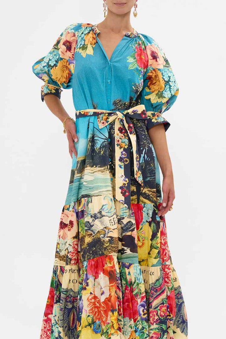 Tiered Shirtdress with Short Sleeve in Bathing Bombshell