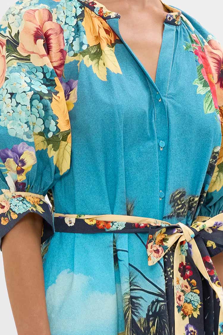 Tiered Shirtdress with Short Sleeve in Bathing Bombshell