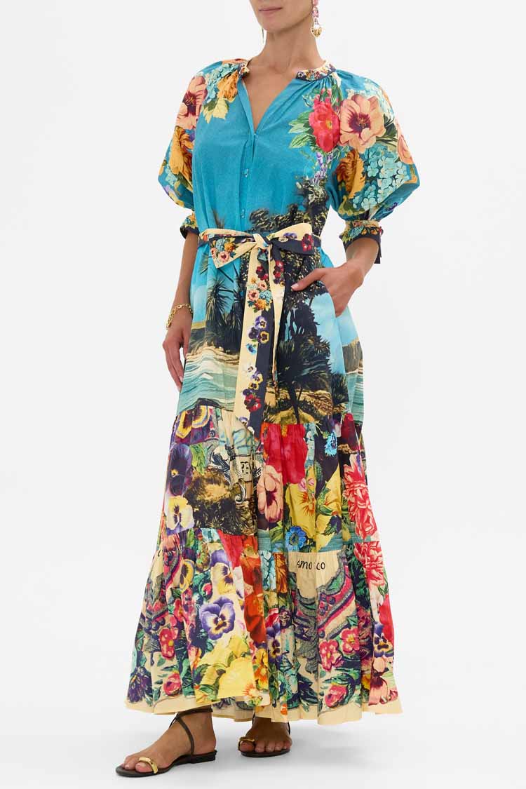 Tiered Shirtdress with Short Sleeve in Bathing Bombshell