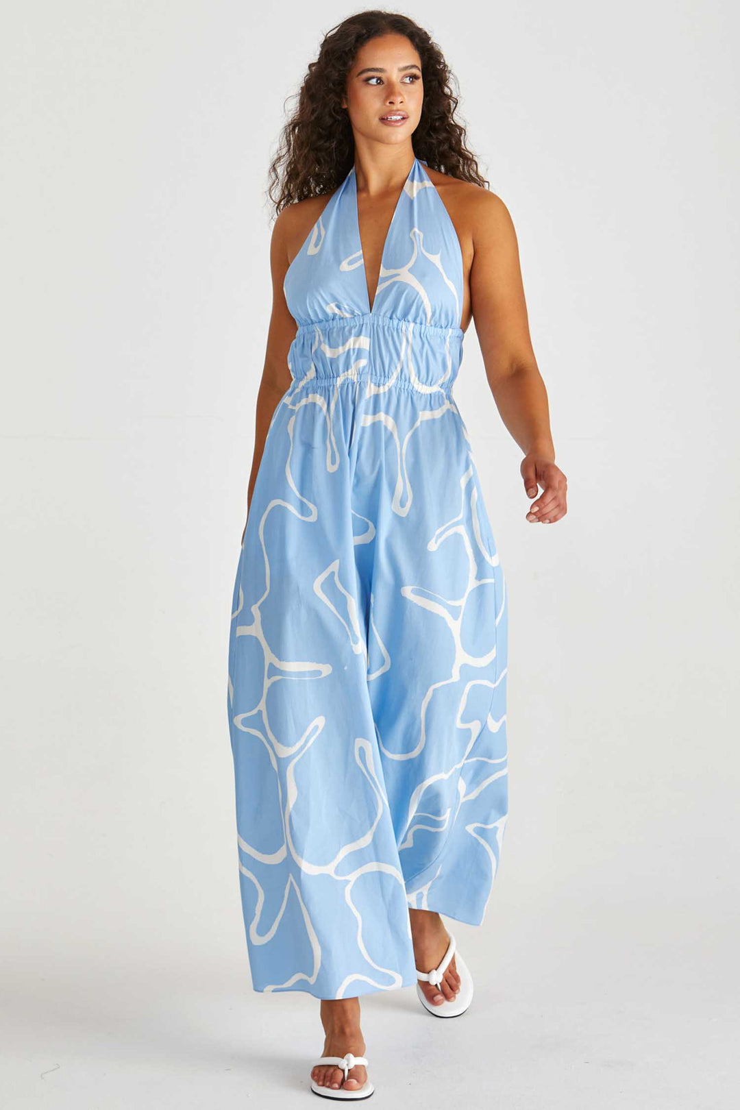 Tilda Backless Plunge Dress in Abstract Daisy