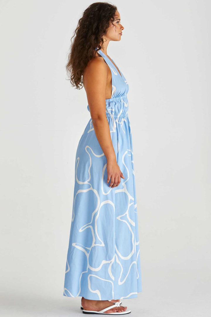 Tilda Backless Plunge Dress in Abstract Daisy