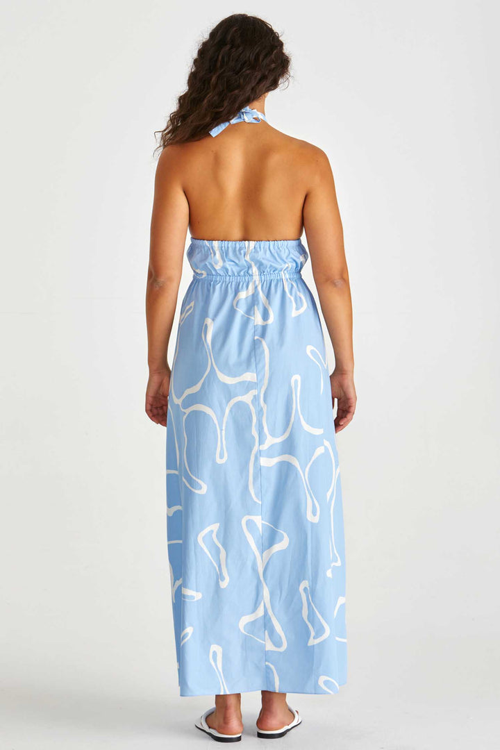 Tilda Backless Plunge Dress in Abstract Daisy