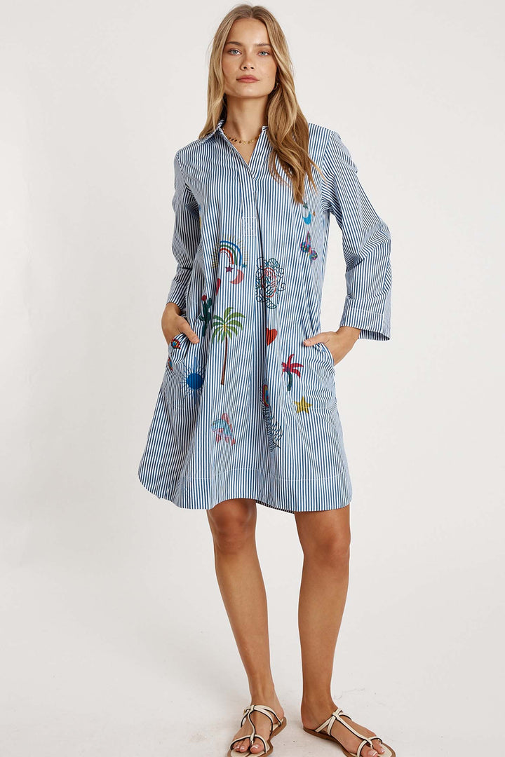 Tillie Shirt Dress in Navy Stripe
