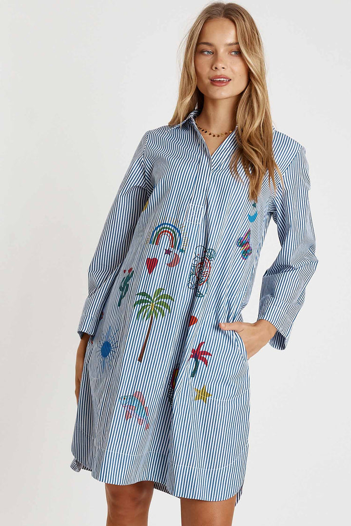 Tillie Shirt Dress in Navy Stripe