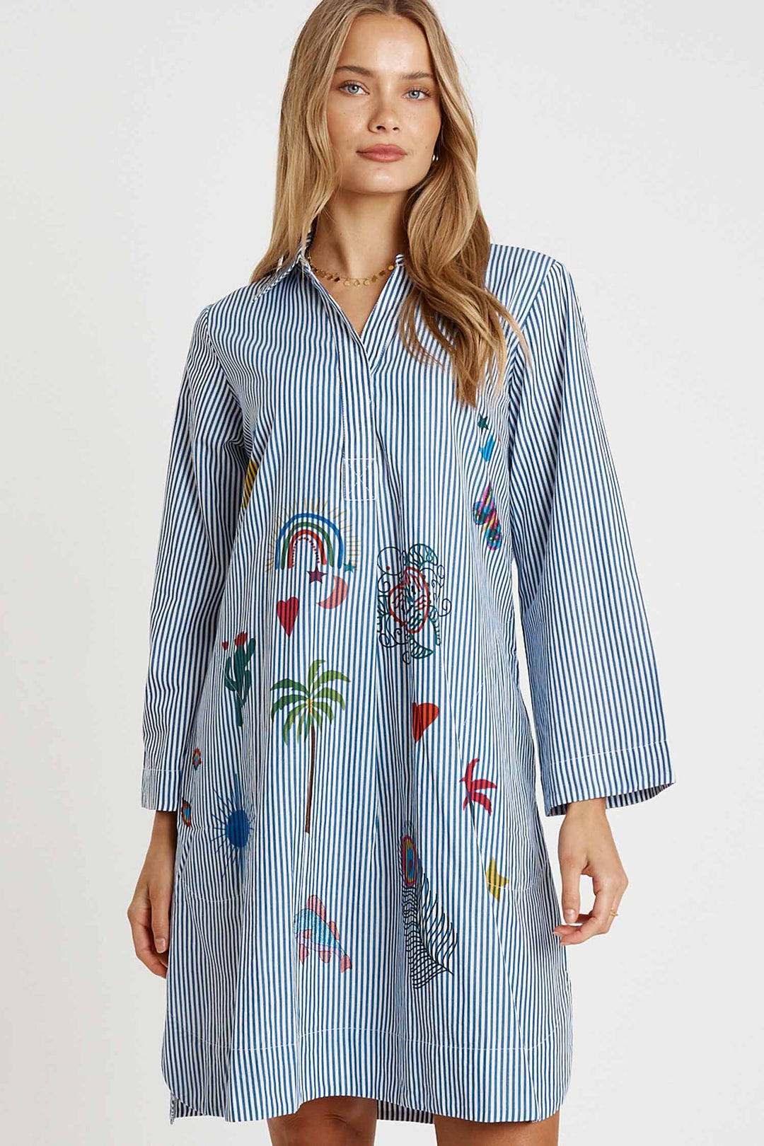 Tillie Shirt Dress in Navy Stripe