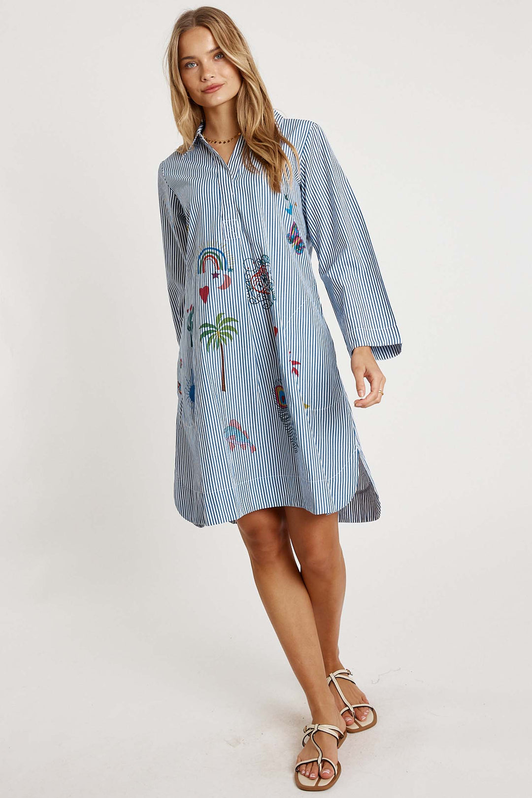 Tillie Shirt Dress in Navy Stripe