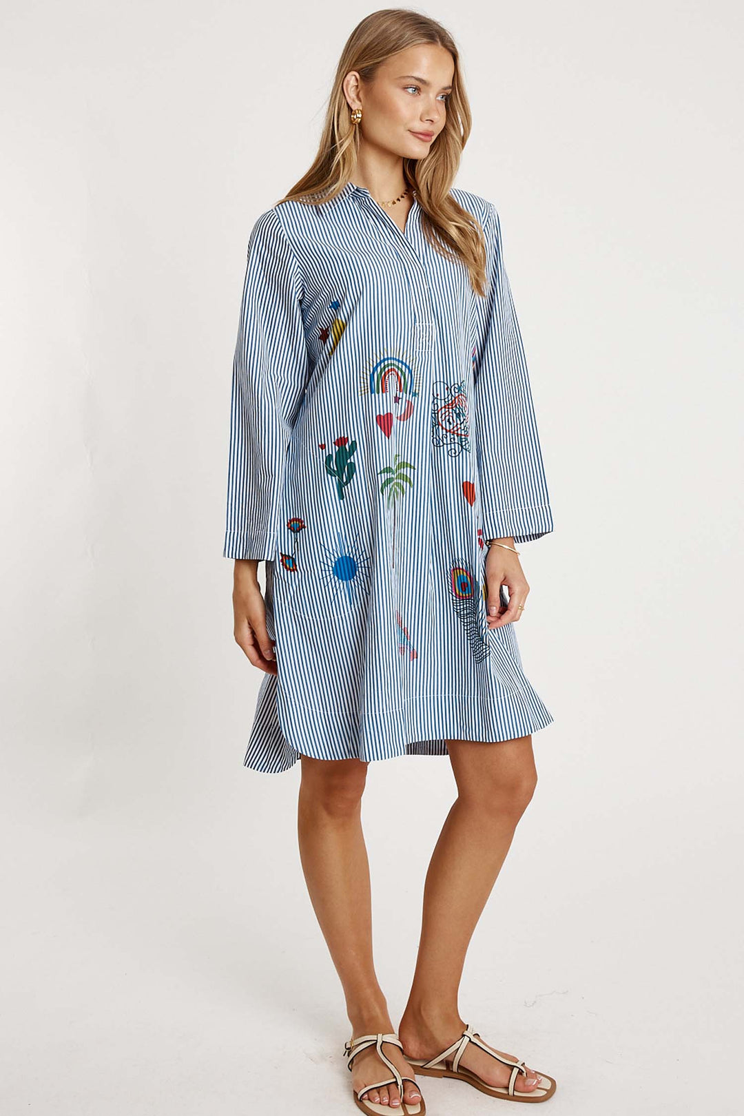 Tillie Shirt Dress in Navy Stripe