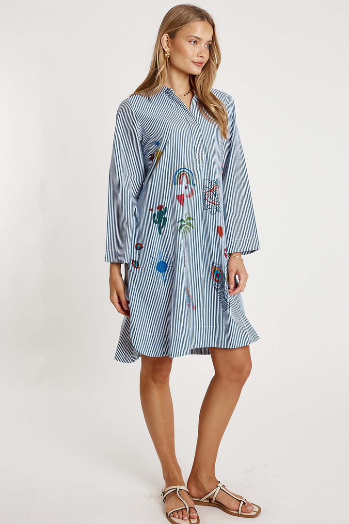 Tillie Shirt Dress in Navy Stripe