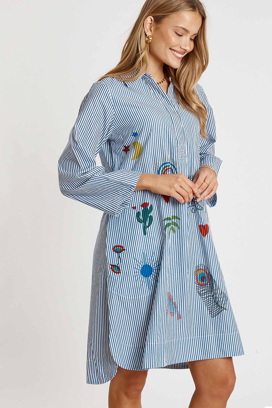 Tillie Shirt Dress in Navy Stripe