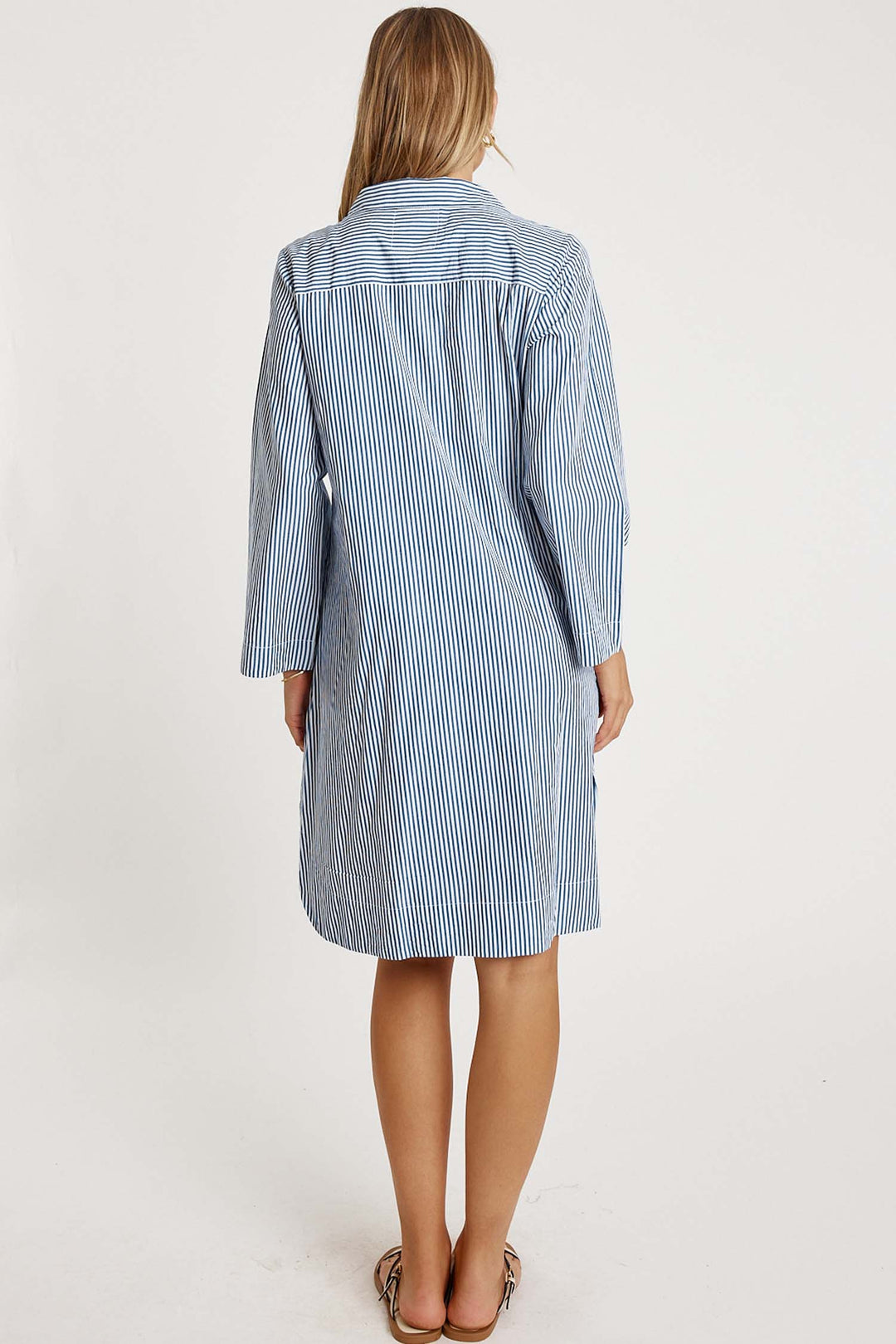 Tillie Shirt Dress in Navy Stripe