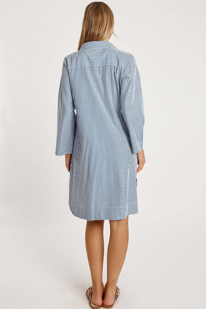 Tillie Shirt Dress in Navy Stripe