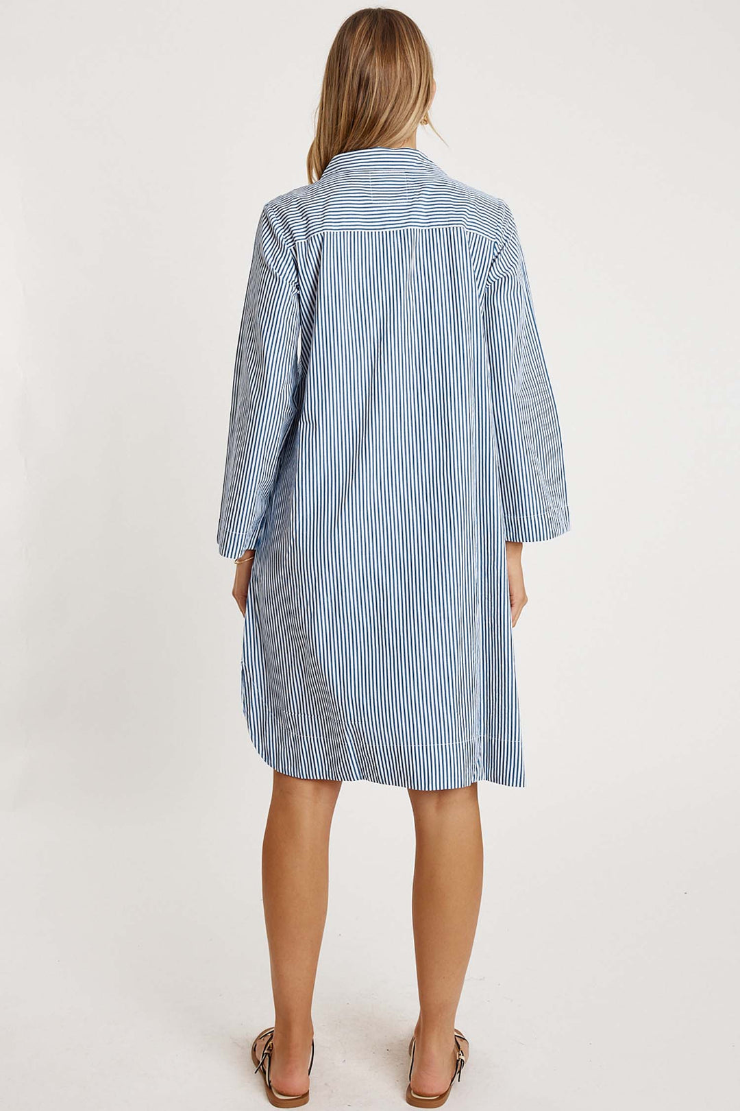 Tillie Shirt Dress in Navy Stripe