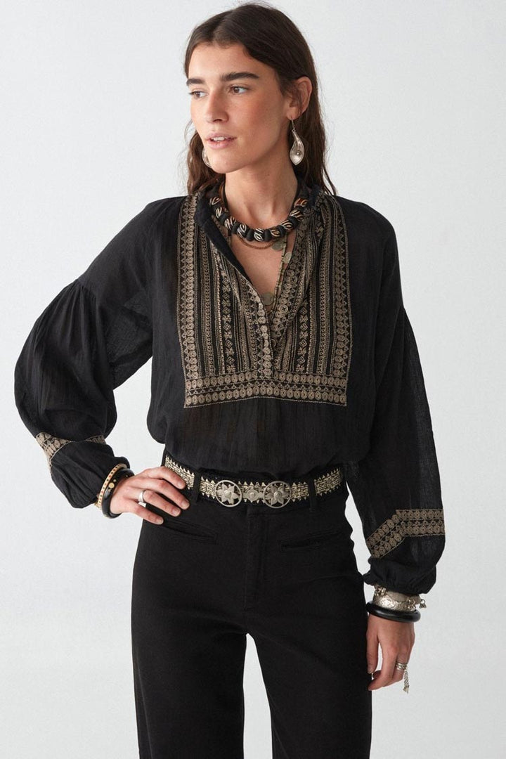 Tina Madurai Blouse in Charcoal