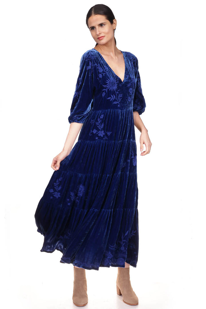 Torine Velvet Dolman Tiered Dress in Bellwether