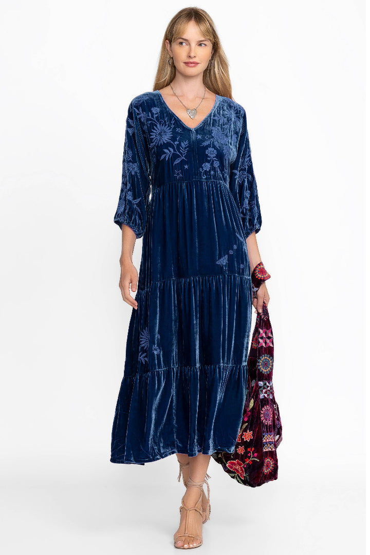 Torine Velvet Dolman Tiered Dress in Bellwether