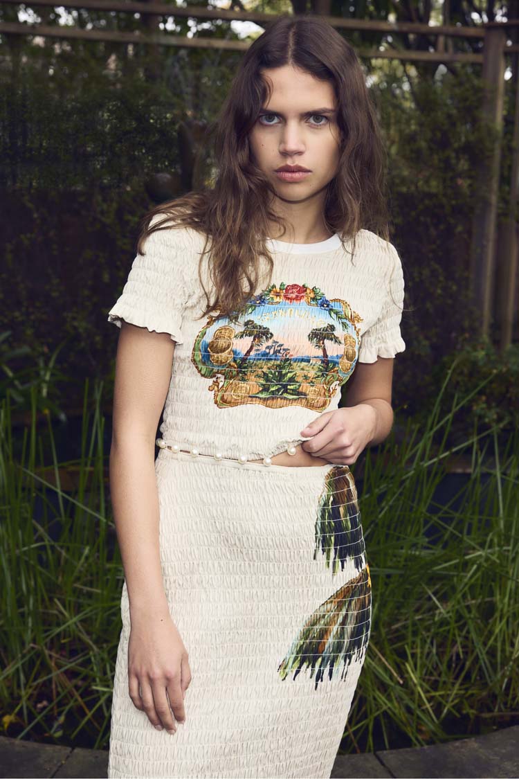 Trips Shirred Long Dress in Seashell