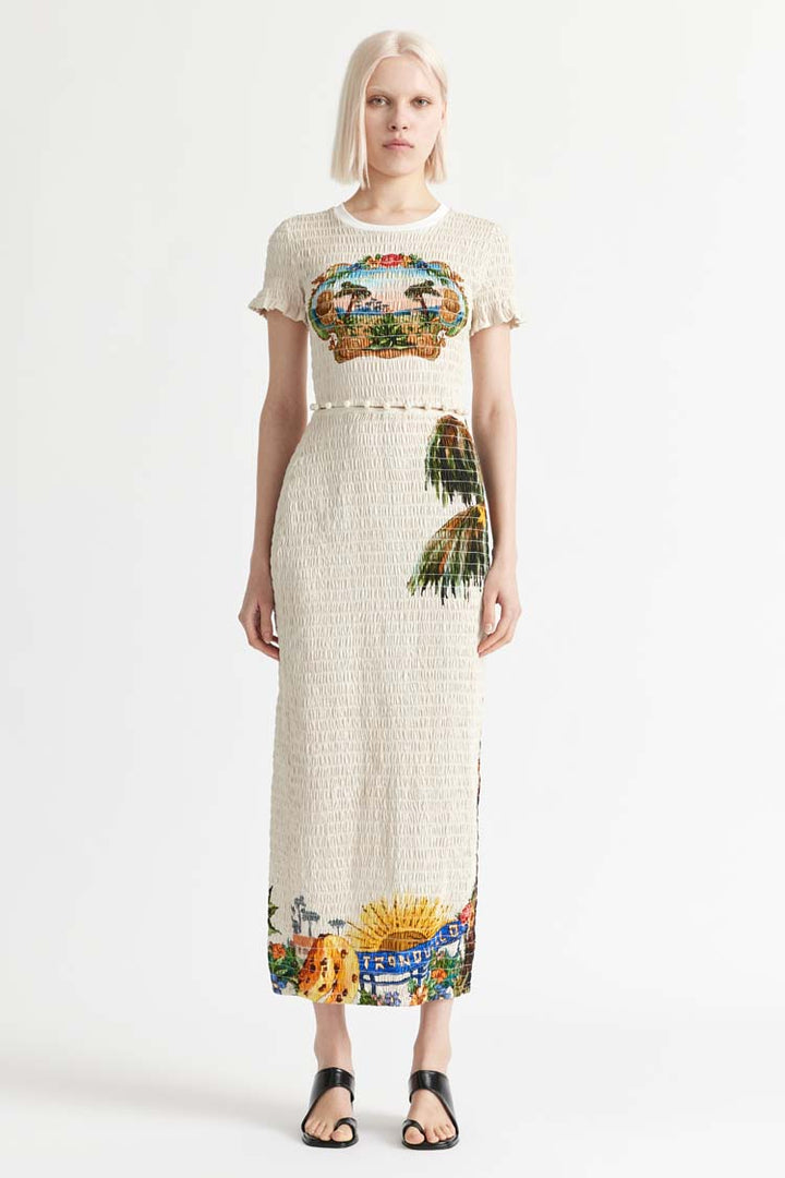 Trips Shirred Long Dress in Seashell
